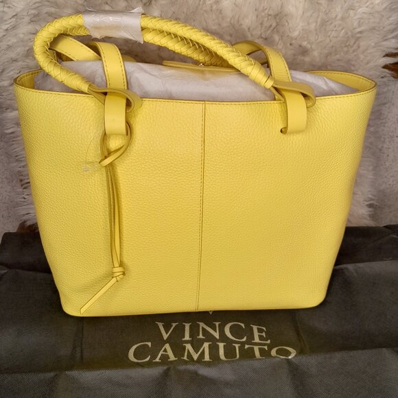 Vince Camuto NWOT Slone Tote Purse Dust Cover Primrose Yellow Braided Handles - Picture 1 of 7